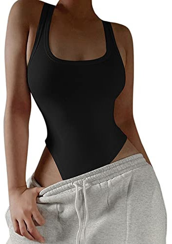 TTPSRY Damen Body Bodysuit Ärmellos Bodies Oberteil Overall Sexy Unterziehbody Blusebody Elegant Schmal Bodys Tops (Schwarz/M)