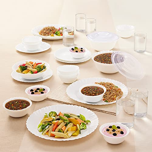 Larah by Borosil 35 Pieces Opalware Dinner Set for Family of 6 (White)