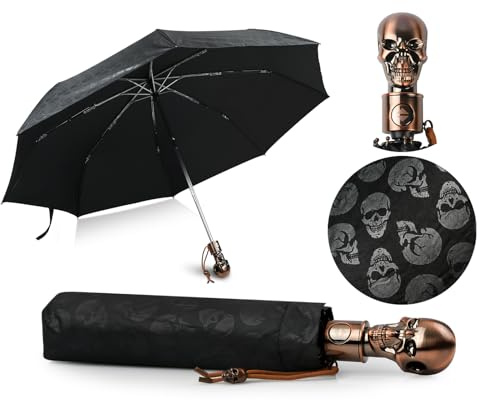 ds. distinctive style UV Umbrella Skull Parasol Folding Umbrella Automatic Open and Close Sun Umbrella for Walking with Black Anti-UV Rubber Layer