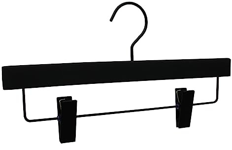 GERSO Appendiabiti Premium in Legno Nero Confezione da 10 – Rivestimento Antiscivolo & Clip regolabili – grucce robuste per pantaloni, gonne & jeans – salvaspazio & elegante, 36 cm