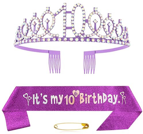 10e anniversaire écharpe et diadème couronne cristal violet ensemble couronne d'anniversaire violet écharpe décoration d'anniversaire couronne pour filles femmes accessoires de fête d'anniversaire