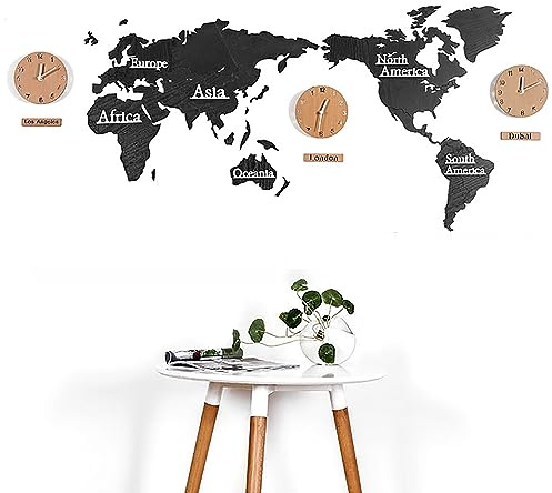 Mapa Mundial de Madera 3D, Nuevas Pegatinas de Pared 2023 con Relojes de Pared, Especiales para el hogar, la Cocina y la Oficina,M,ColorD