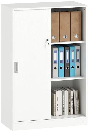 Vinsetto Armadietto da Ufficio a 3 Ripiani con 2 Chiavi di Sicurezza, Mobiletto da Ufficio in Truciolato, 80x40x120 cm, Bianco