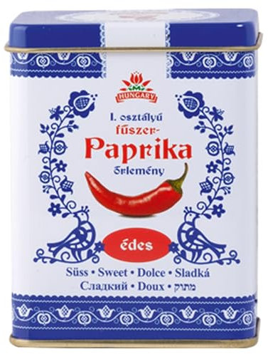 Hungarian Paprika, Sweet (50g) Imported from Kalocsa, Hungary, in Traditional Hungarian Folk Tin Box