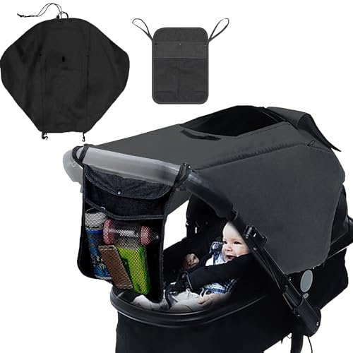 LIBRNTY Tendalini Passeggino Universali,Parasole universale passeggino,Borsa per Passeggino,Universale Regolabile UV 50+ Protezione Solare Parasole Passeggino con Borsa per Passeggino-Nero