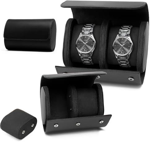 KoGiio Scatola per Orologi in Pelle PU, Porta Orologi a 2 Posti, Scatola Portaorologi, Cassa Dell'orologio Collana Orologio,Portatile Portatile Scatola Porta Orologi Da Viaggio - Nero
