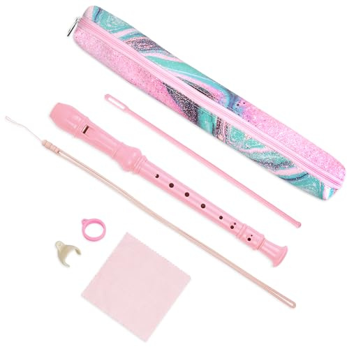 Czzmy Soprano Flauta Dulce Para Principiantes,Flautas Dulces Soprano 8 Agujeros con Herramienta de limpieza, Regalo Para Principiantes,Jugadores Profesionales(2-Salpicaduras de tinta rosa y verde)