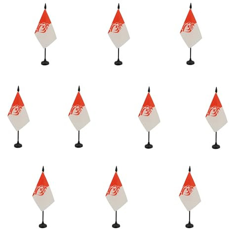 AZ FLAG - Lot de 10 Drapeau De Table Département de la Vendée - 15x10 cm - 10 Mini Drapeaux Cœur Vendéen De Bureau 100% Polyester Avec Hampe De 25cm Et Socle En Plastique Noir