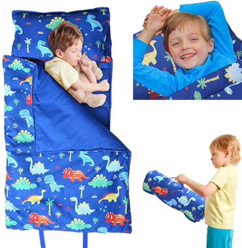 Sac de Couchage Tapis de Sieste pour Enfants avec Oreiller et Couverture, 120x50cm, Sac de Couchage 2 en 1 pour Garçons et Filles, Couverture de Sieste pour Crèche, Voyage et Camping