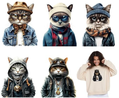 SUPERDANT 6 piezas gatos imágenes de planchado parches de transferencia de calor para ropa lindos gatos pegatinas de transferencia de calor divertidas transferencias de animales para camisetas