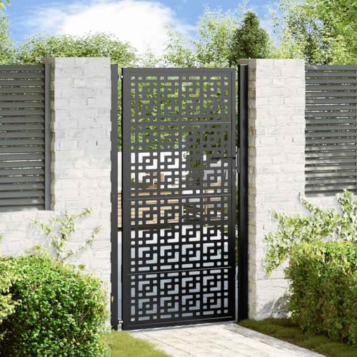 Gecheer Portail de Jardin Noir 105x180 cm Acier Conception croisée, Portillon de Jardin, Porte de Jardin Exterieur Porte de Clôture Décorative