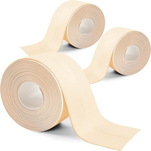 3 rollos de cinta de sellado autoadhesiva, impermeable, tiras de PVC autoadhesivas para cocina, fregadero, techo de pared, inodoro, bañera, humedad y previene el moho, 38 mm x 3,2 m (crema)