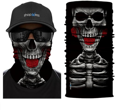 ShopINess Scaldacollo Multifunzionale Bandana Tubolare Teschio Unisex per Moto, Sport Outdoor, Carnevale e Halloween – Collezione Stampe Realistiche (3 Rose)