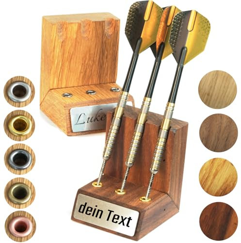 WaveB4 Dartpfeil Halter personalisiert aus Holz mit Gravur – handgemacht aus Eiche oder Nussbaum | Darthalter für 3 Dartpfeile | Geschenk für Dartspieler | Steel- & E-Dart