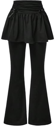 Floerns Girl's Y2K Bow Flared Leggings with Skirt Elastic Waist Bell Bottom Pants Black 12Y