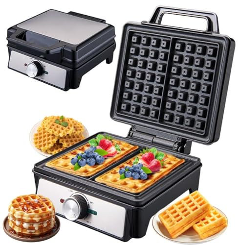 Waffle Maker Elettrico da 1600 W - Piatti Doppi, Controllo della Temperatura Regolabile, Guardia Antiaderente e Overflow - per Waffle belgi, frittelle, Formaggio grigliato, Hamburger