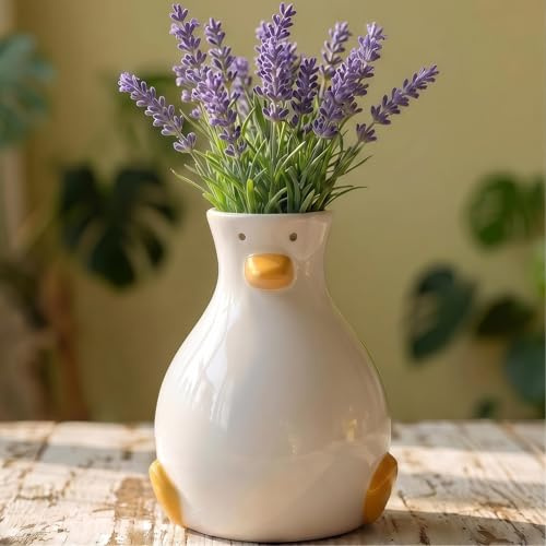 Zynzthos Goose Vase, White Ceramic Duck Vase, Cute Animal Flower Vase Decor | Fun Cute Duck & Goose Animal Design, Ideal for Flower Arrangement or Standalone Decor, Great Gift Idea, Handmade Ceramic