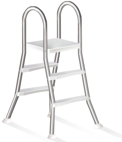 Escalera de Piscina para Piscina Elevada de Doble Cara y 2 Peldaños de 85 cm, Escalera Piscina Desmontable, Acero Inoxidable de Alta Resistencia, Capacidad 250 kg,85cm
