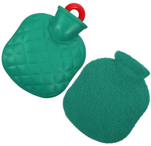 Hot Water Bottle, Small Hot Water Bottle with Cover Hand Warmer with Soft Premium Faux Fur Cover 2-in-1 Bottles for Cold & Hots Compress Bag for Women Seniors(Green,350ML)