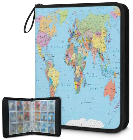 Carpeta de tarjetas coleccionables con 9 bolsillos, para tarjetas de mapamundi, carpeta de aprendizaje, álbum de tarjetas educativas con fundas extraíbles, libro de tarjetas impermeable con cremallera