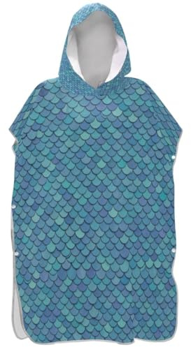 Joitme Surf Poncho Adults Changing Robe Beach Hooded Bath Towel Quick Dry Womens Ponchos with Hood Mermaid Scales Blue