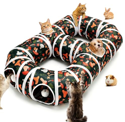 UGBO Katttunnel Vikbar Kattunnel Stora Kanin Tunnel Lektunnel Interaktivt Kattens Leksak Självsyssla med Hängande Pomponger För Katt Valp Stil 1