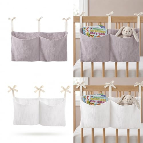 FAYAHAR 2 Stück Babybett Organizer Hängend, 2-in-1 Baby Kinderzimmer Organizer, Verstellbarer Betttasche Spielzeugtasche, 38 x 18 cm, für Windeln Spielzeug Kleidung (Stil 2)