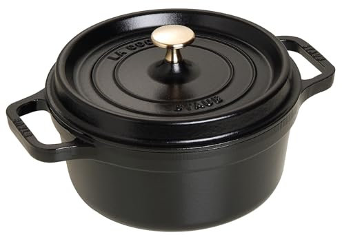 STAUB Gusseisen Bräter/Cocotte, Rund 22 cm, 2,6 L, Aromaregen Funktion für optimale Befeuchtung, Für alle Herdarten inkl. Induktion & Backofen, Schwarz