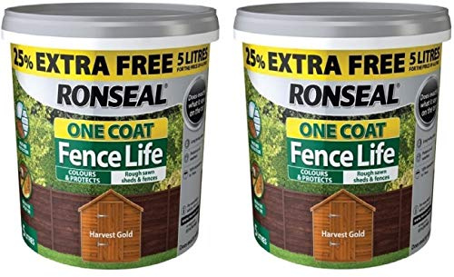 Ronseal 5L One Coat Fence Life Fence Paint Bundle Deal 2 for 49.99-2 x 5L tubs = 10L - Harvest Gold