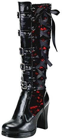 SoonerQuicker Knee High Boots Women High Heels Block Heel Platform Boots Leather Lace Up Boots Steampunk Gothic Vintage Cosplay