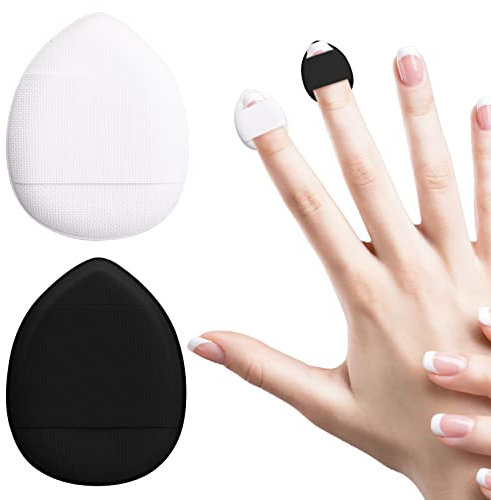 Sibba 2 Pieces Loose Powder Puffs Makeup Setting Triangle Face Cushion Beauty Blender Cute Cosmetics Portable Finger Holder Strap Sponge Small Head Storage Foundation Puff Soft Cover Brush
