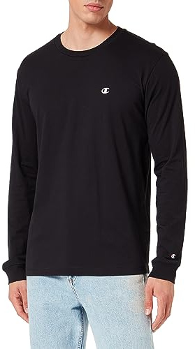 Champion Legacy Basics-L-s Crewneck - Camiseta de Manga Larga para Hombre, Negro, M