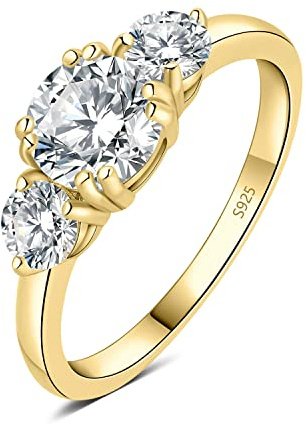 JewelryPalace Tre Stenar Rund 1,4ct Moissanite Ring Damer, Förlovningsringar Silver 925 Kvinnor, Vigselringar Damer Ring Simulerad Diamant Löftesring,Flickor Smycken Med Sten Rose Guld Guld