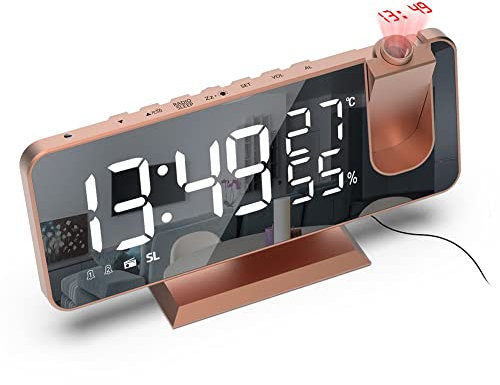 SPORTARC Projektion väckarklocka, digital radio väckarklocka, 7,5 tum LED digital projektor vakna upp dubbel väckarklocka FM radio timer USB