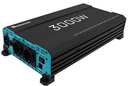 Renogy 3000W/6000W Inverter a Onda Sinusoidale Pura con Circuito di Priorità di Rete, Convertitore di Tensione da 12V a 230V con 2 Prese Europee per Elettrodomestici