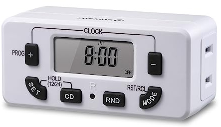 Fosmon 7 Day Digital Timers for Electrical Outlets, Indoor Plug-in Light Timers Switch Programmable, Electric Wall Plug for Lamp, Grow Reptile Lights, Aquarium, 15A/1875W, Grounded