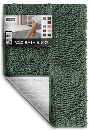 Hearth & Harbor Bathroom Rugs, Chenille Bath Mat - Machine Washable Bath Mats for Bathroom Non-Slip Backing Rubber, Quick Dry Bathroom Mat, Small Grey