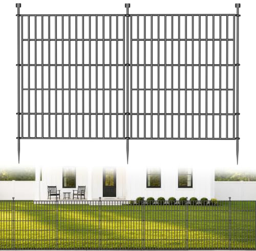 10 Panels No Dig Decorative Outdoor Garden Fence for Yard, 32 in(H) X 23.6 ft(L) Animal Barrier Fencing Rustproof Metal Wire Panel Border for Dog, Rabbits, and Patio Temporary Ground Stakes