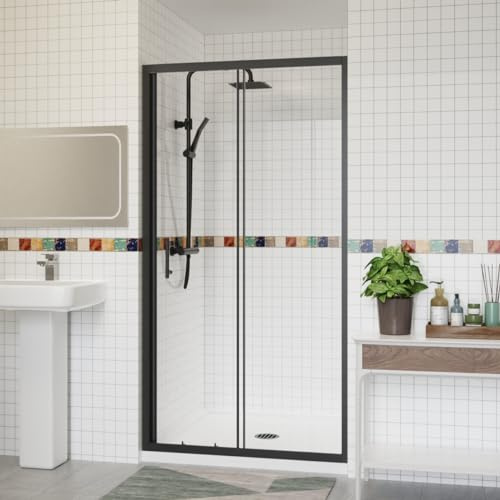 Aquariss 1100x1900mm Sliding Single Shower Enclosure for Wetroom Cubicle with 6mm Easy Clean Glass Shower Screen Door Black