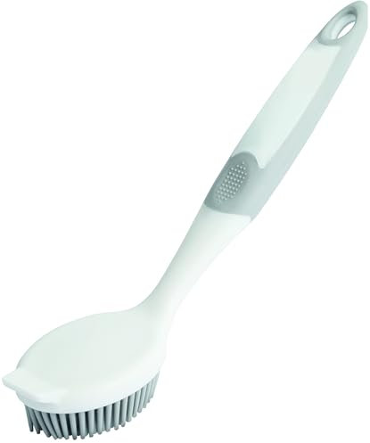 haug bürsten - Brosse à vaisselle ovale avec rayures, garniture en caoutchouc TPE - Dimensions : 250 x 80 x 70 mm - Couleur : blanc