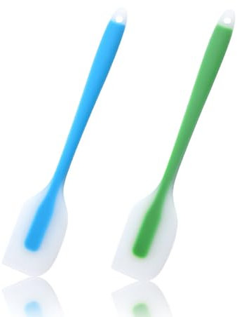 2 Pieces Silicone Cream Spatula Scraper Cake Stirring Mixer Spatulas Spoons Set Seamless Design Heat Resistant Non-Stick Baking Silicone Spatula for Kientch,Baking Class,Outdoor Cooking(Blue & Green)