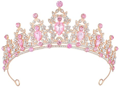 JIHUOO Diadème avec strass en cristal pour mariage et fête d'anniversaire, couronne de princesse, coiffe de mariée, concours de beauté, bal de fin d'année, couvre-chef pour femmes et filles – Rose