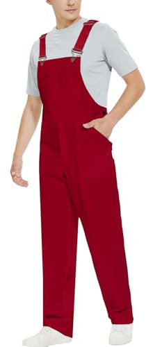 WORK IDEA Men's Bib Overalls,Men's Overalls Workwear Lightweight with Adjustable Straps and Pockets,Red, XL
