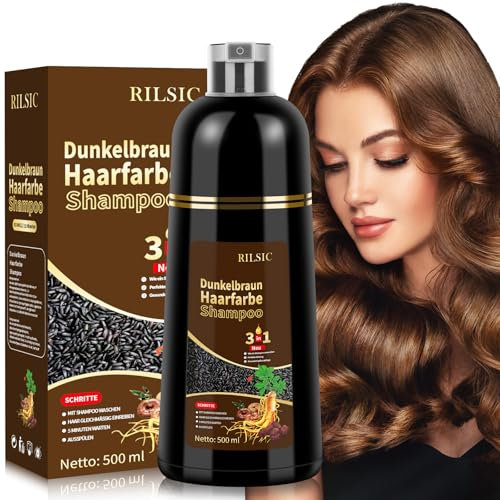 Champú Tinte Castaño Oscuro Cubre Canas, 500ML Hair Dye Shampoo 3 en 1, Champu Tinte Canas Mujer Hombre, Champú de Color Tinte Pelo, Tinte Pelo instantáneo, Cubre Canas En Minutos para Mujer Hombre