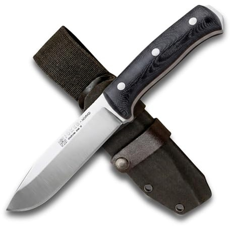 Joker Nomad överlevnadskniv CM125-K svart micarte-handtag canvas 12,7 cm blad svart Kydex-fodral fiskeredskap jakt camping vandring
