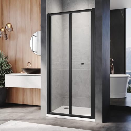 ELEGANT 900mm Black Bi-Fold Shower Door Enclosure Glass Reversible Folding Cubicle for Shower Room and Restroom