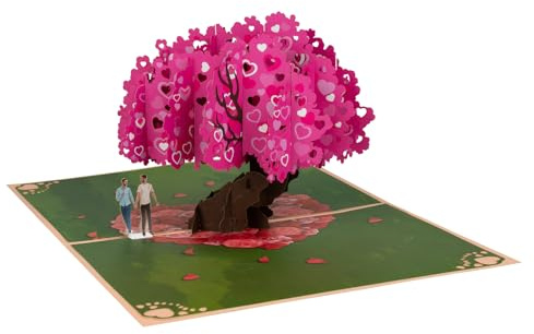 Hjärtformat persikoblomsträd för gay pop up-kort, 3D-gratulationskort med tomt anteckningskort och kuvert, födelsedagspresenter, alla hjärtans dag, bröllopskort, förlovningskort, jubileumskort,