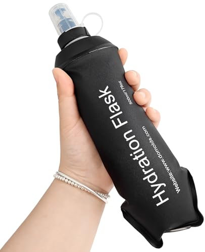 GYGYL 500ml Soft Flask, TPU Collapsible Soft Water Bottle for Hydration Pack, Running Vest, Leak-Proof Folding Water Bottle for Hiking Cycling Climbing Jogging-Black