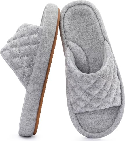 RockDove Damfiltpantoletter med quiltad design, öppet tåområde, fotvalvsstöd och minnesskum, bekväma tofflor för inomhus- och utomhusbruk