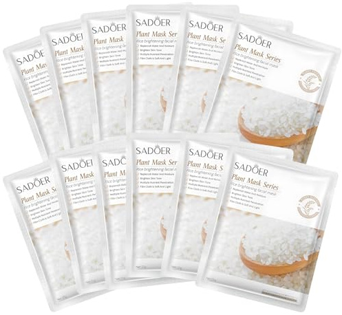 12 Piezas Mascarilla de Arroz, Rice Face Mask, Mascarilla Facial Hidratante